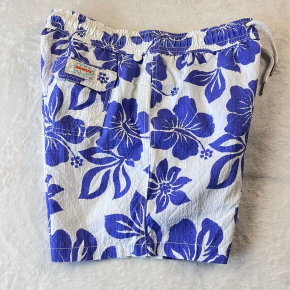 Soobaya Purple Hawaiian Flower Swim Shorts Trunks Men's size Large - Picture 1 of 11